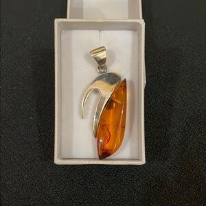 One of a Kind Amber and Sterling Silver Pendant